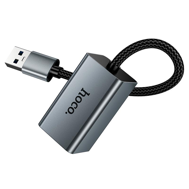 Переходник HOCO USB to RJ45 network converter UA48 |10/100Mbps, 0.15m| metal-grey (6942007683944) Серый на картинке №5