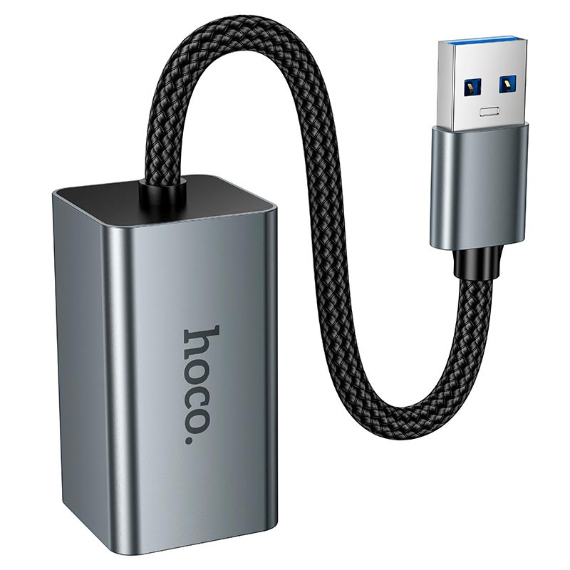 Переходник HOCO USB to RJ45 network converter UA48 |10/100Mbps, 0.15m| metal-grey (6942007683944) Серый на картинке №6