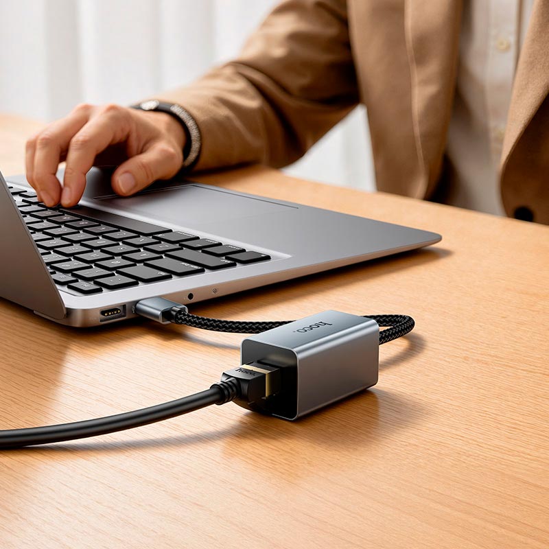 Переходник HOCO USB to RJ45 network converter UA48 |10/100Mbps, 0.15m| metal-grey (6942007683944) Серый на картинке №8