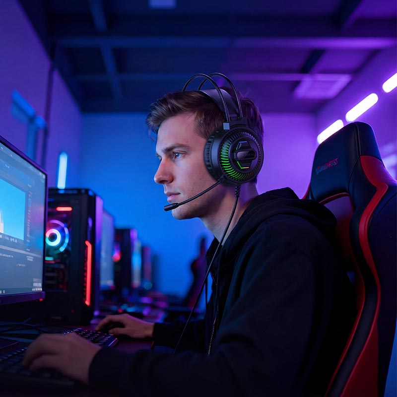 Навушники HOCO Extreme gaming headphones W118 |USB/3.5mm, 2m, 40mm, 3-color light| black (6942007685245) Чорний на малюнкі №4