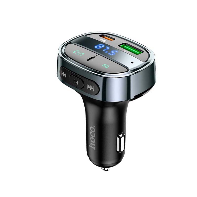 Адаптер автомобильный HOCO car BT FM transmitter E70 |2USB/Type-C, PD/QC, 30W/3A| black (6931474765246) Черный на картинке №1