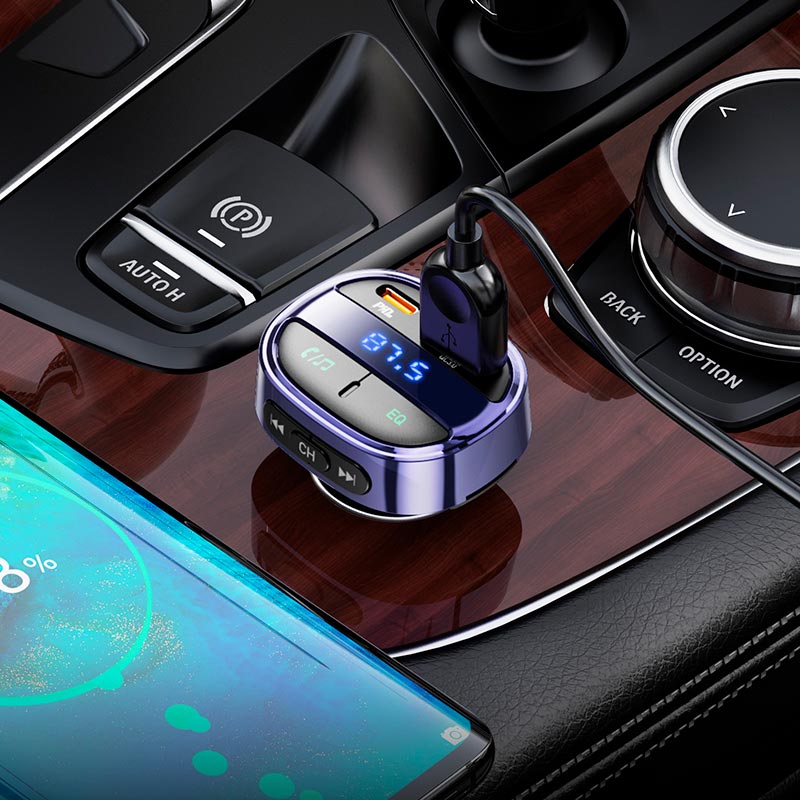 Адаптер автомобильный HOCO car BT FM transmitter E70 |2USB/Type-C, PD/QC, 30W/3A| black (6931474765246) Черный на картинке №4