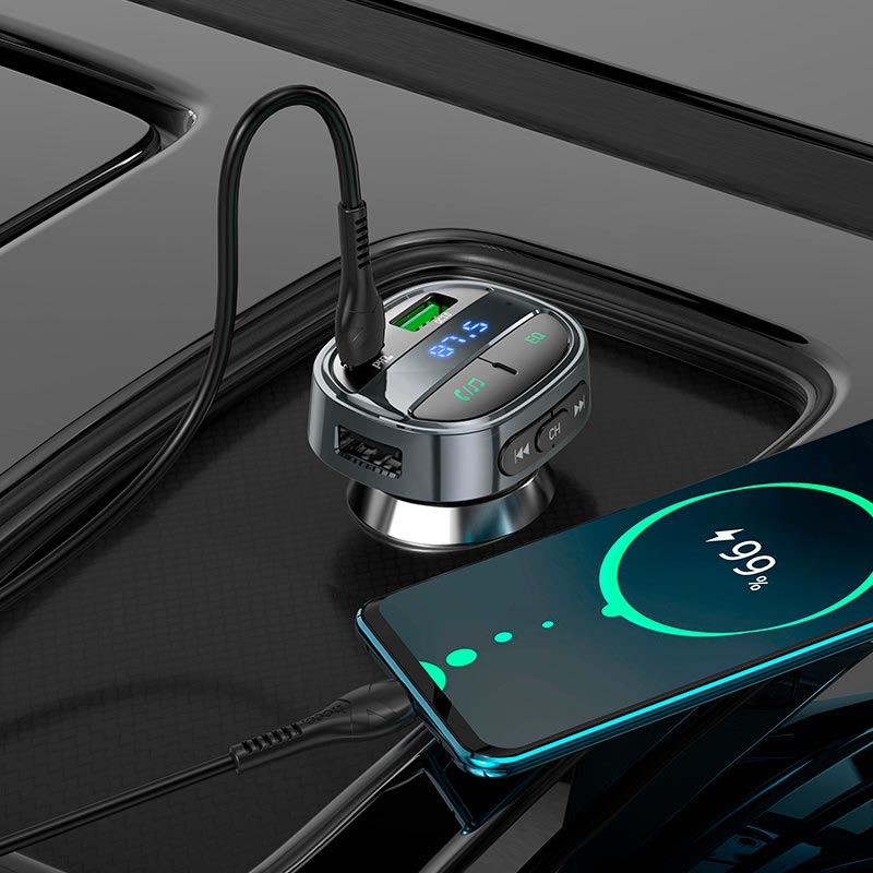 Адаптер автомобильный HOCO car BT FM transmitter E70 |2USB/Type-C, PD/QC, 30W/3A| black (6931474765246) Черный на картинке №5