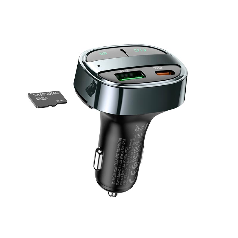 Адаптер автомобильный HOCO car BT FM transmitter E70 |2USB/Type-C, PD/QC, 30W/3A| black (6931474765246) Черный на картинке №6