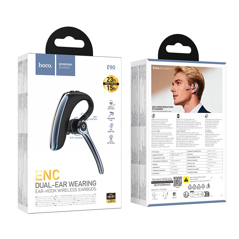 Блютуз-гарнитура HOCO Liya ENC noise reduction BT headset E90 |BT6.0. 15/23h| black (6942007680547) Черный на картинке №3