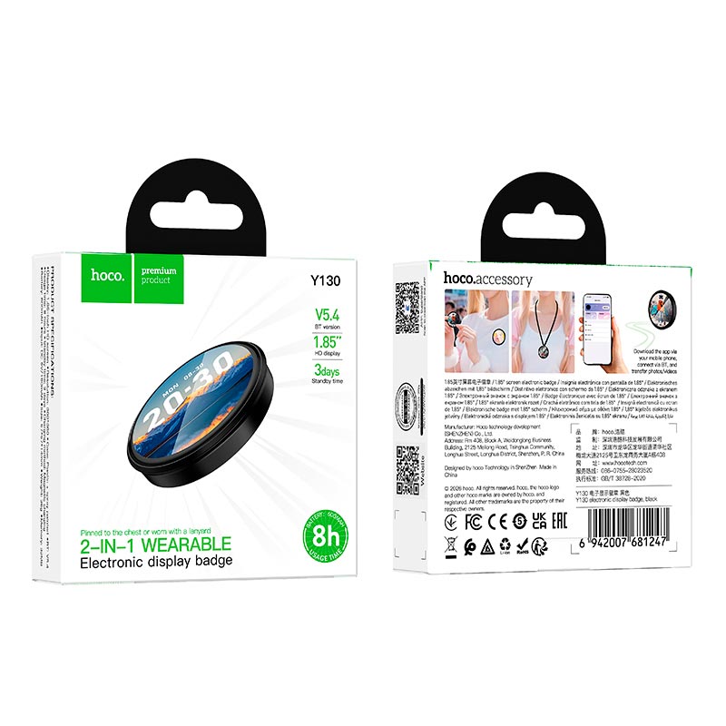 Бейдж-дисплэй HOCO electronic display badge Y130 |BT5.4, 1.85, 8h, App| black (6942007681247) Черный на картинке №3