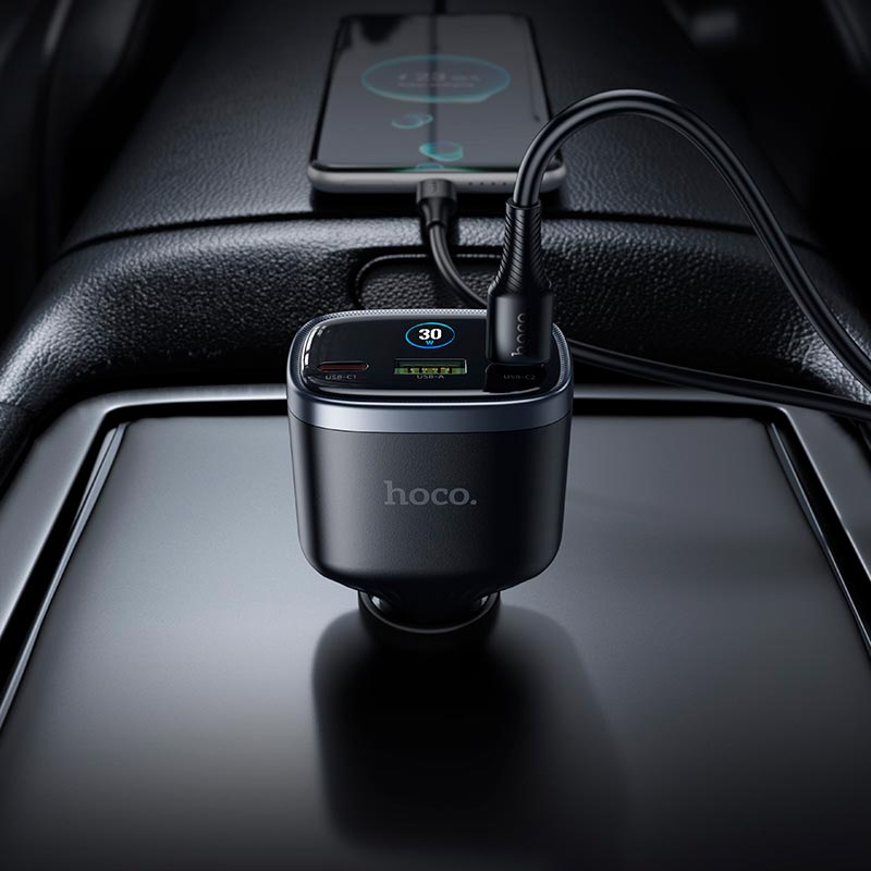 Адаптер автомобильный HOCO Speed car charger with TFT display and cable Z70 |2Type-C/1USB, 93W/3A, PD/QC/PPS, C to C 1m| black (6942007683647) Черный на картинке №10