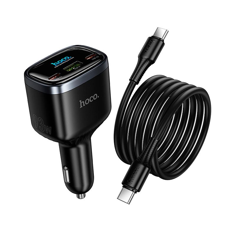 Адаптер автомобильный HOCO Speed car charger with TFT display and cable Z70 |2Type-C/1USB, 93W/3A, PD/QC/PPS, C to C 1m| black (6942007683647) Черный на картинке №5