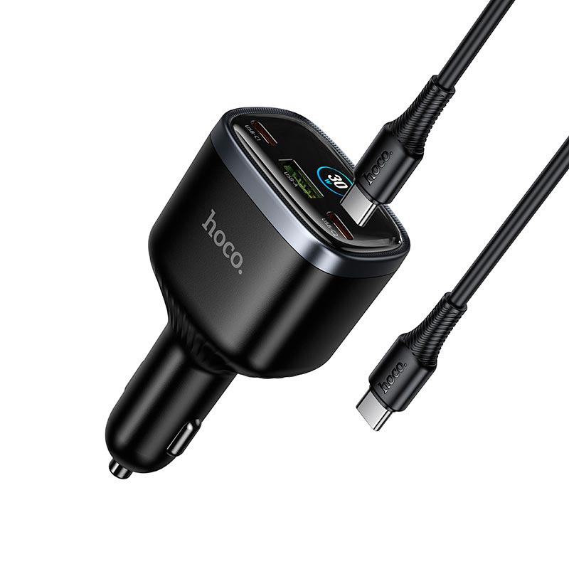 Адаптер автомобильный HOCO Speed car charger with TFT display and cable Z70 |2Type-C/1USB, 93W/3A, PD/QC/PPS, C to C 1m| black (6942007683647) Черный на картинке №8