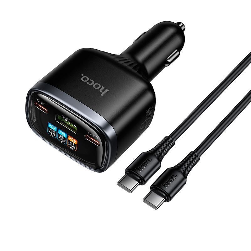 Адаптер автомобильный HOCO Speed car charger with TFT display and cable Z70 |2Type-C/1USB, 93W/3A, PD/QC/PPS, C to C 1m| black (6942007683647) Черный на картинке №9