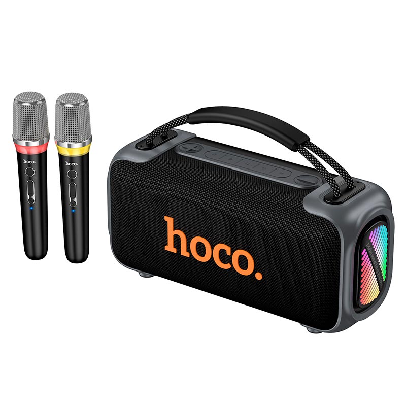 Акустика-караоке HOCO BT speaker with dual mic DS87 |BT5.4, USB/TF/AUX, 50W, 5h, RGB, 2mic| black (88048) Черный на картинке №2