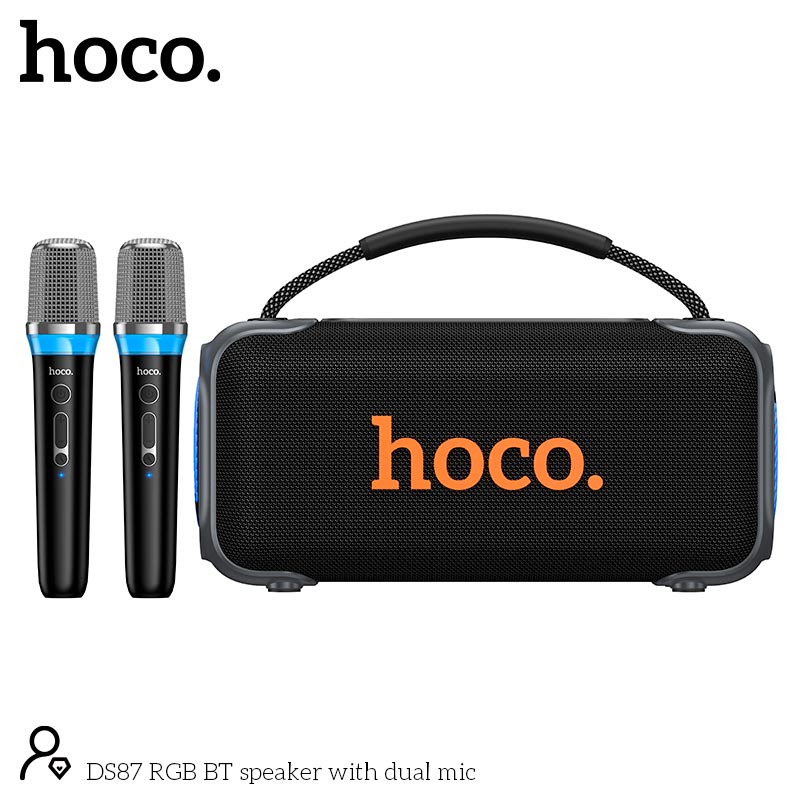 Акустика-караоке HOCO BT speaker with dual mic DS87 |BT5.4, USB/TF/AUX, 50W, 5h, RGB, 2mic| black (88048) Черный на картинке №4