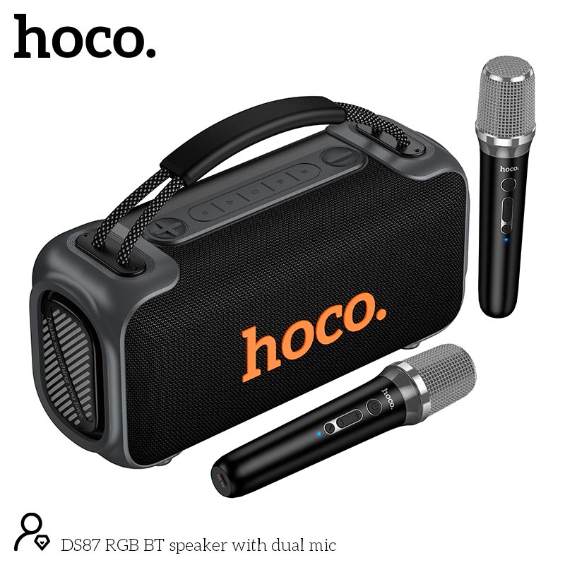 Акустика-караоке HOCO BT speaker with dual mic DS87 |BT5.4, USB/TF/AUX, 50W, 5h, RGB, 2mic| black (88048) Черный на картинке №5