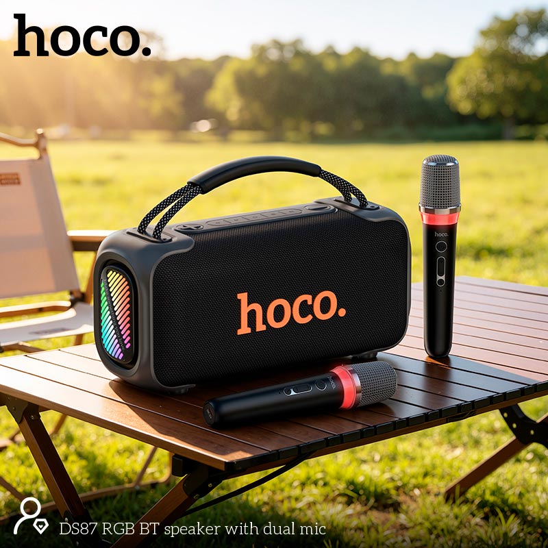 Акустика-караоке HOCO BT speaker with dual mic DS87 |BT5.4, USB/TF/AUX, 50W, 5h, RGB, 2mic| black (88048) Черный на картинке №8