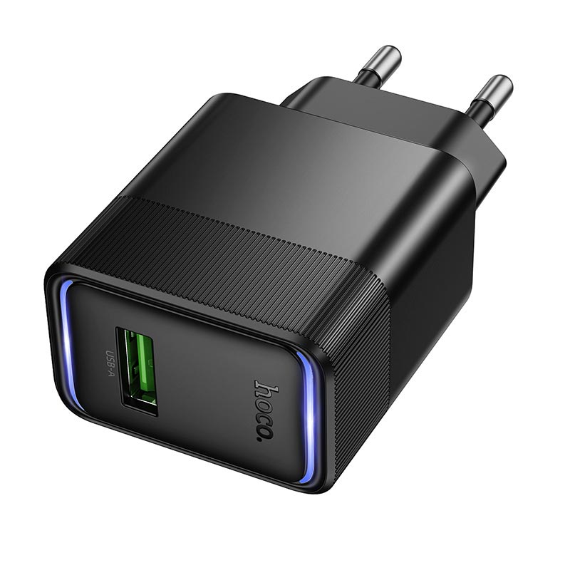 Адаптер сетевой HOCO Lounge single-port multi-protocol charger CS111A |1USB, 22.5W/3A, QC| black (6942007680349) Черный на картинке №2
