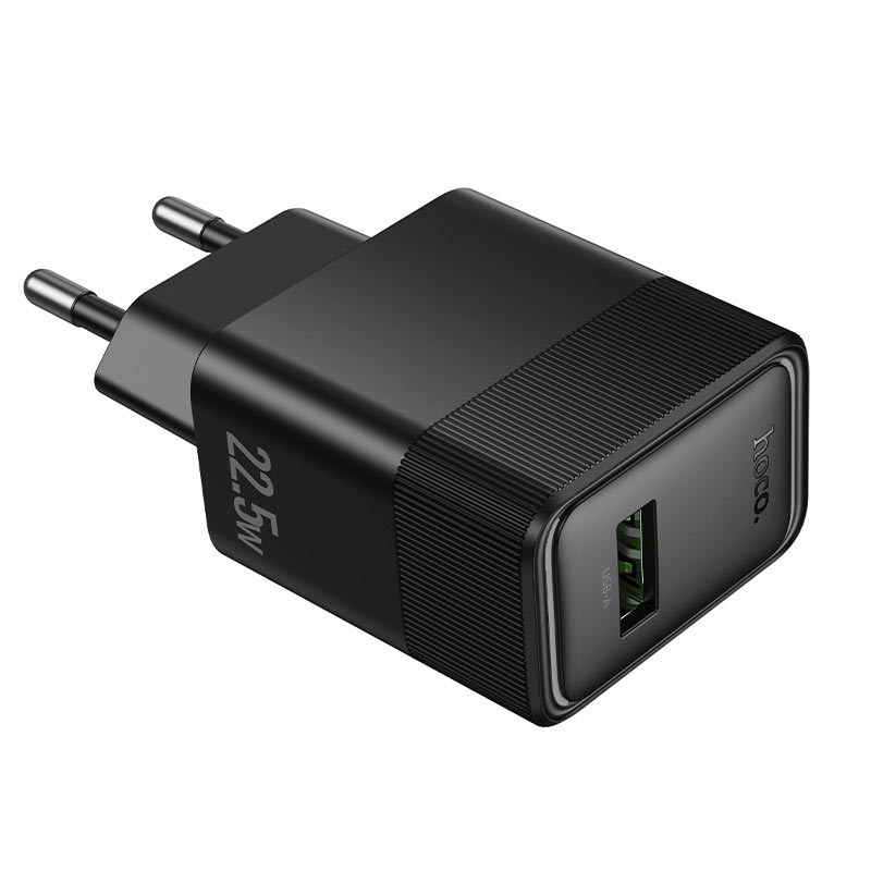 Адаптер сетевой HOCO Lounge single-port multi-protocol charger CS111A |1USB, 22.5W/3A, QC| black (6942007680349) Черный на картинке №5