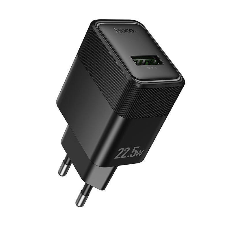 Адаптер сетевой HOCO Lounge single-port multi-protocol charger CS111A |1USB, 22.5W/3A, QC| black (6942007680349) Черный на картинке №6