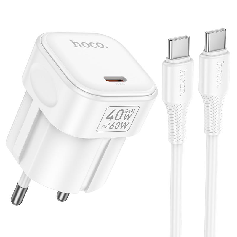 Адаптер мережевий HOCO Surpass single port charger set with cable C168A |1Type-C, PD3.2 40W, 3A, PPS/AVS, C to C 1m| white (6942007686150) Білий на малюнкі №2