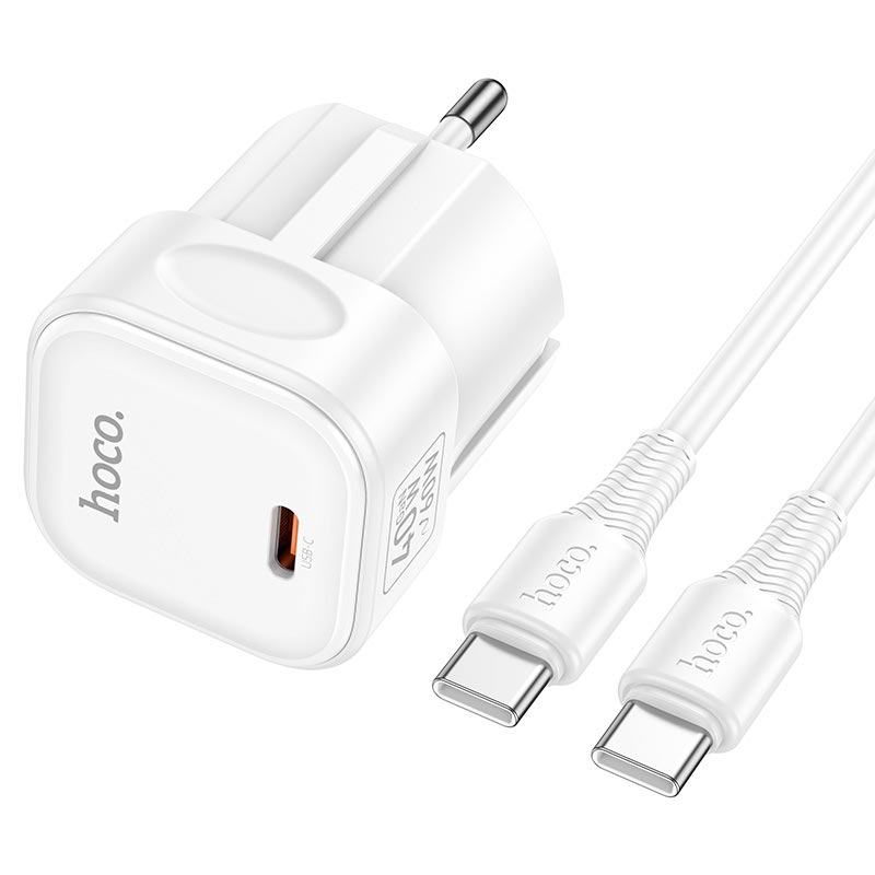 Адаптер мережевий HOCO Surpass single port charger set with cable C168A |1Type-C, PD3.2 40W, 3A, PPS/AVS, C to C 1m| white (6942007686150) Білий на малюнкі №4