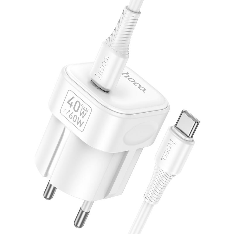Адаптер мережевий HOCO Surpass single port charger set with cable C168A |1Type-C, PD3.2 40W, 3A, PPS/AVS, C to C 1m| white (6942007686150) Білий на малюнкі №5
