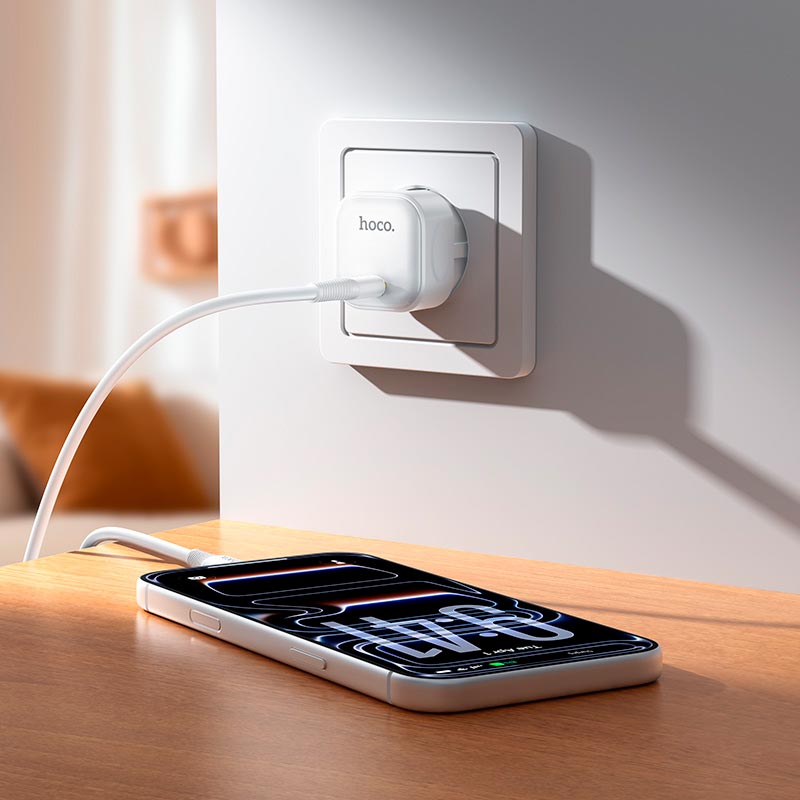 Адаптер мережевий HOCO Surpass single port charger set with cable C168A |1Type-C, PD3.2 40W, 3A, PPS/AVS, C to C 1m| white (6942007686150) Білий на малюнкі №8