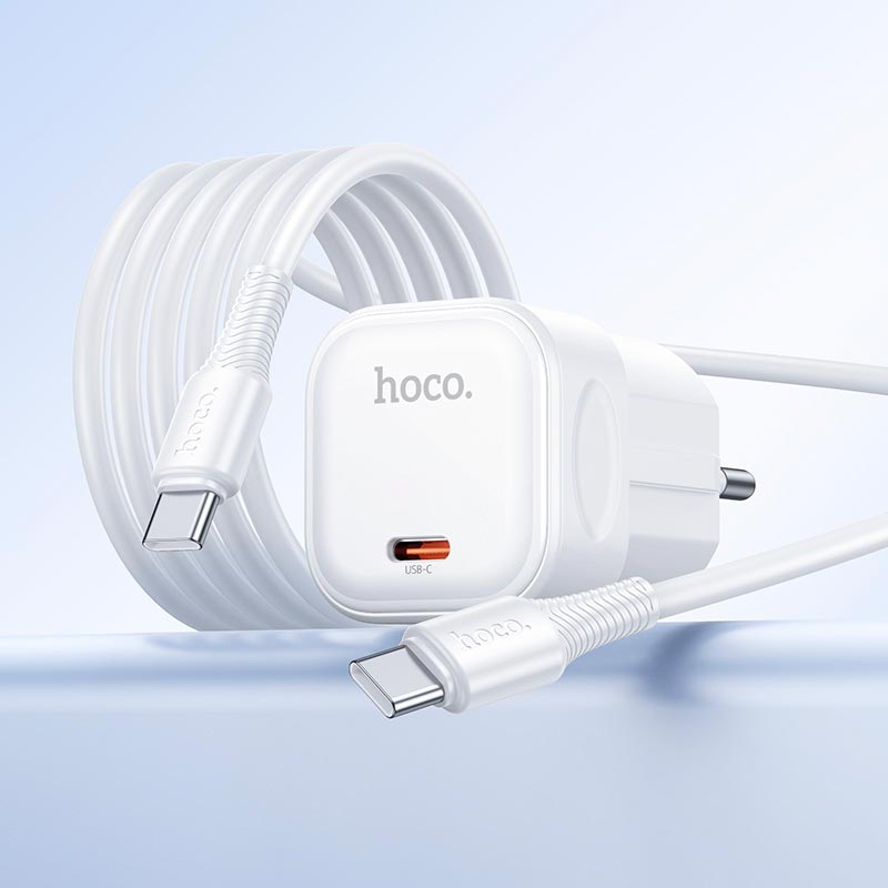Адаптер мережевий HOCO Surpass single port charger set with cable C168A |1Type-C, PD3.2 40W, 3A, PPS/AVS, C to C 1m| white (6942007686150) Білий на малюнкі №9