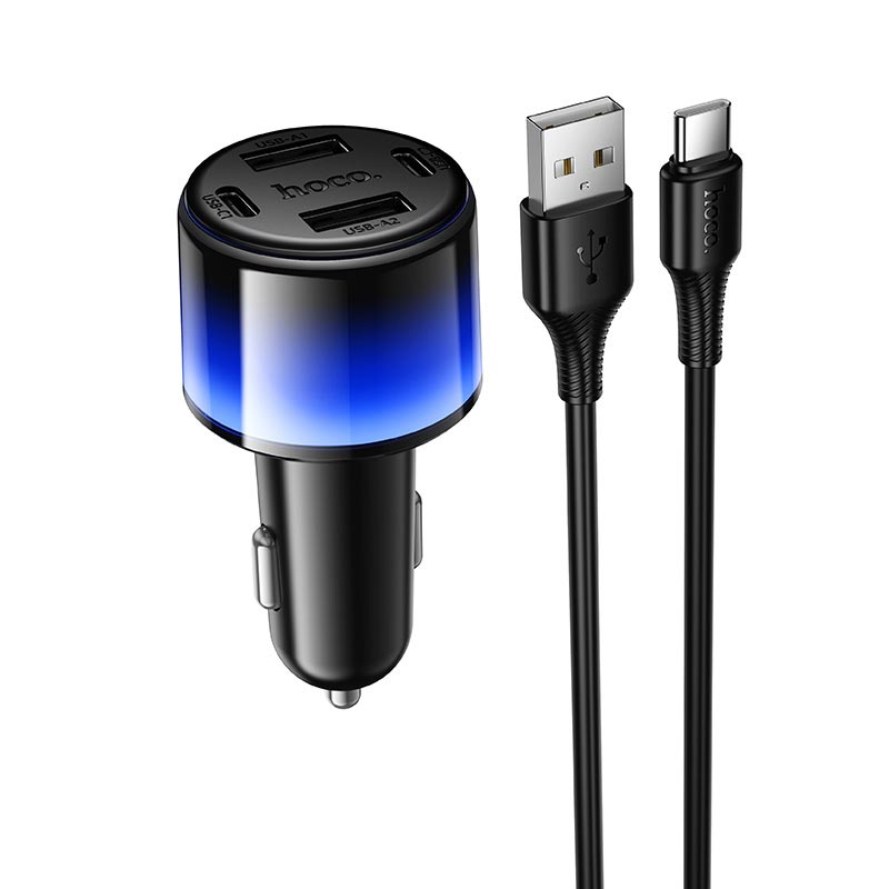 Адаптер автомобільний HOCO Type-C cable Vivido 24W car charger set Z69 |2C/2A, 12W|/2.4A| black (6942007681551) Чорний на малюнкі №2