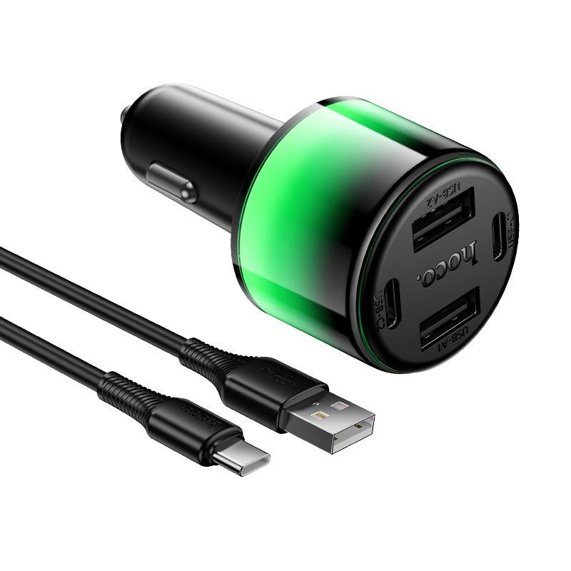Адаптер автомобільний HOCO Type-C cable Vivido 24W car charger set Z69 |2C/2A, 12W|/2.4A| black (6942007681551) Чорний на малюнкі №4