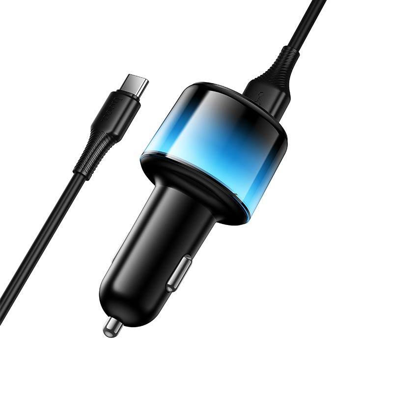 Адаптер автомобільний HOCO Type-C cable Vivido 24W car charger set Z69 |2C/2A, 12W|/2.4A| black (6942007681551) Чорний на малюнкі №5