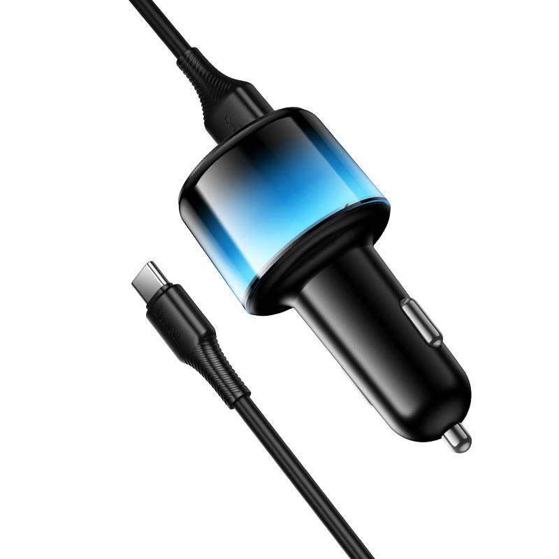 Адаптер автомобільний HOCO Type-C cable Vivido 24W car charger set Z69 |2C/2A, 12W|/2.4A| black (6942007681551) Чорний на малюнкі №7