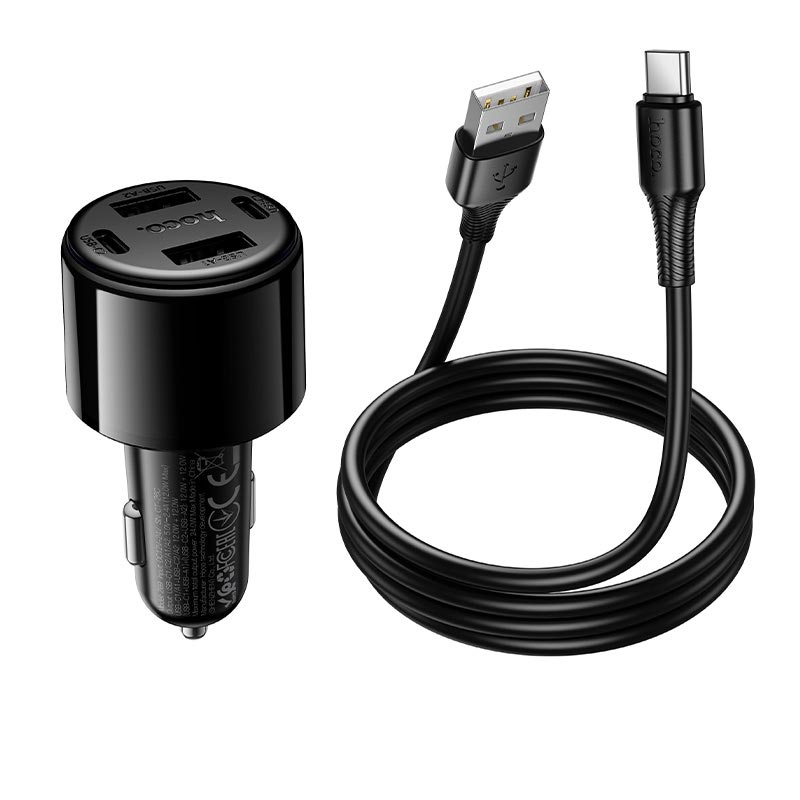 Адаптер автомобільний HOCO Type-C cable Vivido 24W car charger set Z69 |2C/2A, 12W|/2.4A| black (6942007681551) Чорний на малюнкі №8