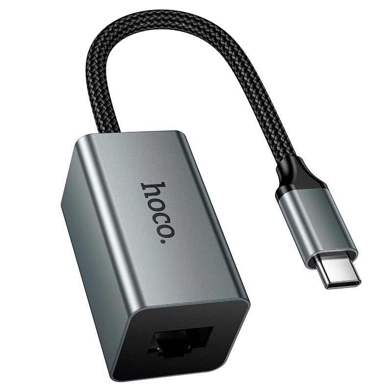 Переходник HOCO Type-C to RJ45 network converter UA48 |10/100Mbps, 0.15m| metal-grey (6942007683951) Серый на картинке №2