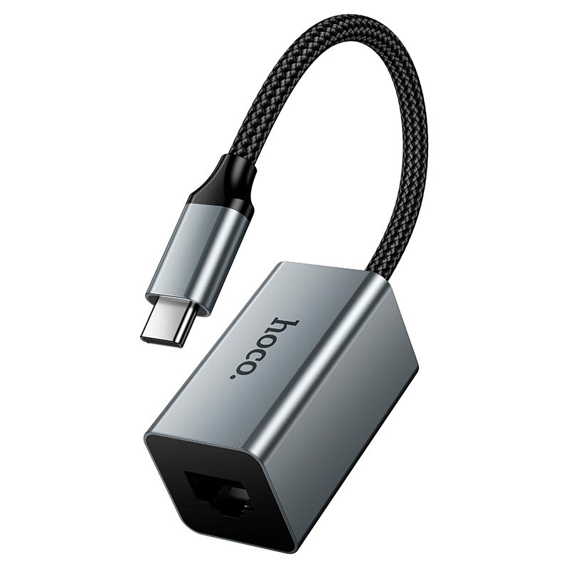 Переходник HOCO Type-C to RJ45 network converter UA48 |10/100Mbps, 0.15m| metal-grey (6942007683951) Серый на картинке №4