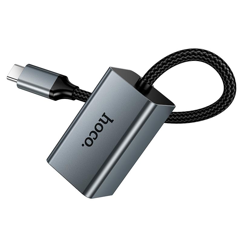 Переходник HOCO Type-C to RJ45 network converter UA48 |10/100Mbps, 0.15m| metal-grey (6942007683951) Серый на картинке №5