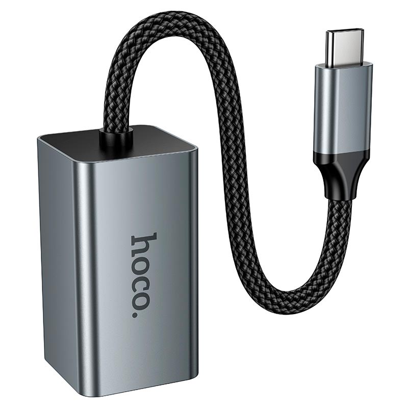 Переходник HOCO Type-C to RJ45 network converter UA48 |10/100Mbps, 0.15m| metal-grey (6942007683951) Серый на картинке №6