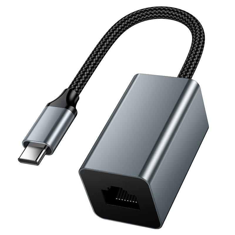 Переходник HOCO Type-C to RJ45 network converter UA48 |10/100Mbps, 0.15m| metal-grey (6942007683951) Серый на картинке №7