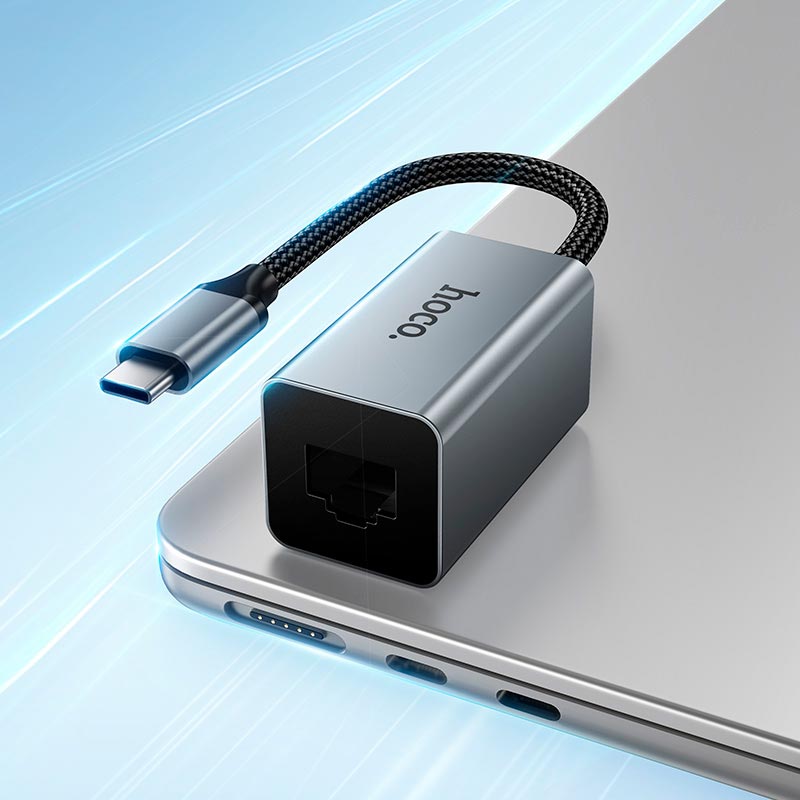 Переходник HOCO Type-C to RJ45 network converter UA48 |10/100Mbps, 0.15m| metal-grey (6942007683951) Серый на картинке №8
