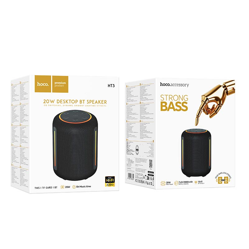 Акустика HOCO Platinum sound desktop BT speaker HT3 |BT6.0, USB/TF/TWS, 20W, 5h, EQ| black (6942007683654) Черный на картинке №3