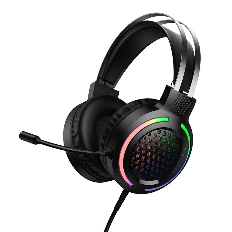 Навушники HOCO Battle gaming headphones W117 |USB/3.5mm, 2m, 50mm, 3-color light| black (6942007685054) Чорний на малюнкі №1