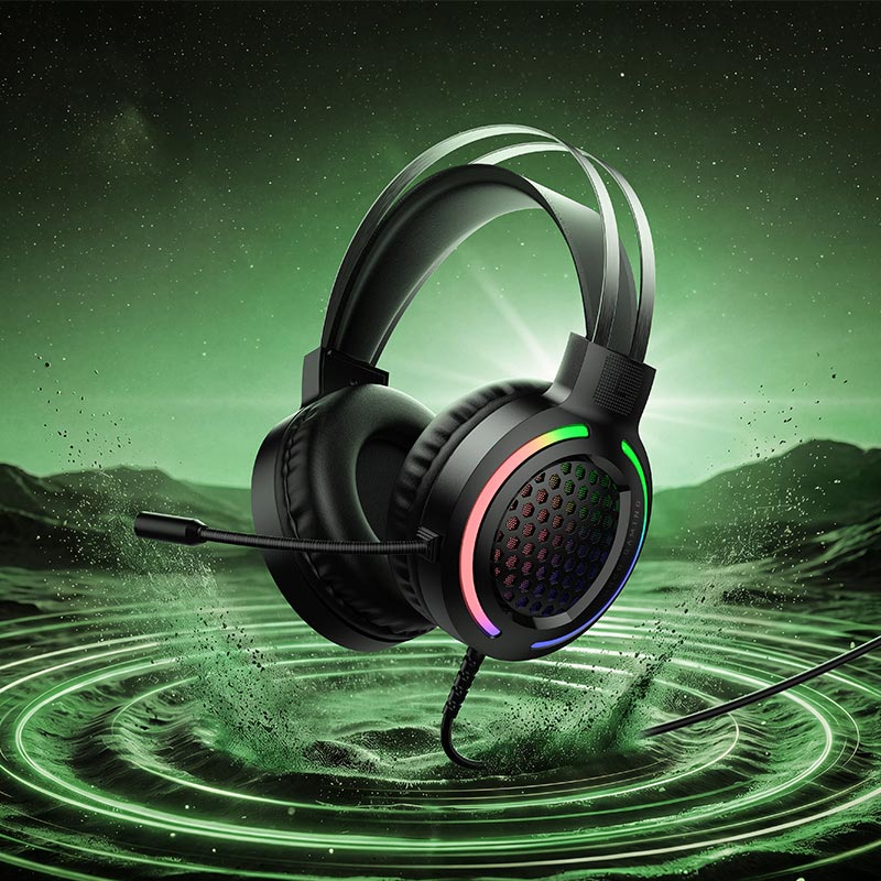Навушники HOCO Battle gaming headphones W117 |USB/3.5mm, 2m, 50mm, 3-color light| black (6942007685054) Чорний на малюнкі №9
