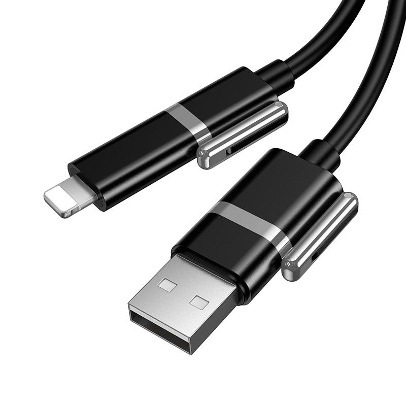 Кабель HOCO USB/C to iP/C Benefit 4-in-1 silicone charging data cable U155 |1.2m, 60W/3A| black (6942007683555) Чорний на малюнкі №6