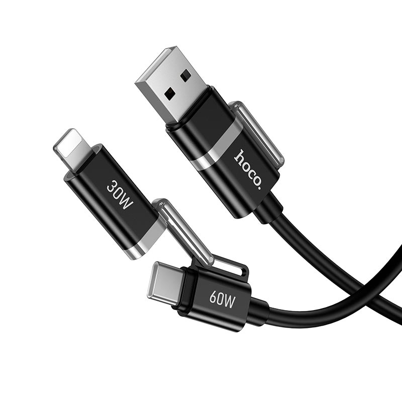 Кабель HOCO USB/C to iP/C Benefit 4-in-1 silicone charging data cable U155 |1.2m, 60W/3A| black (6942007683555) Чорний на малюнкі №9