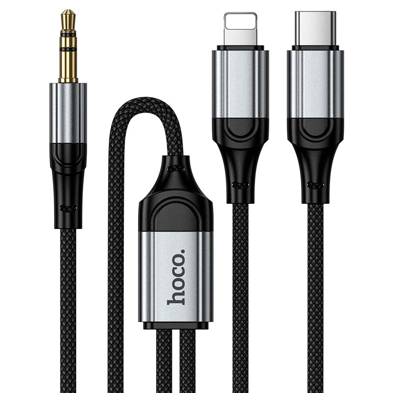 Кабель HOCO Type-C+Lightning to 3.5mm Light 2-in-1 digital audio conversion cable UPA26A |1m| grey (6942007687157) Сірий на малюнкі №1