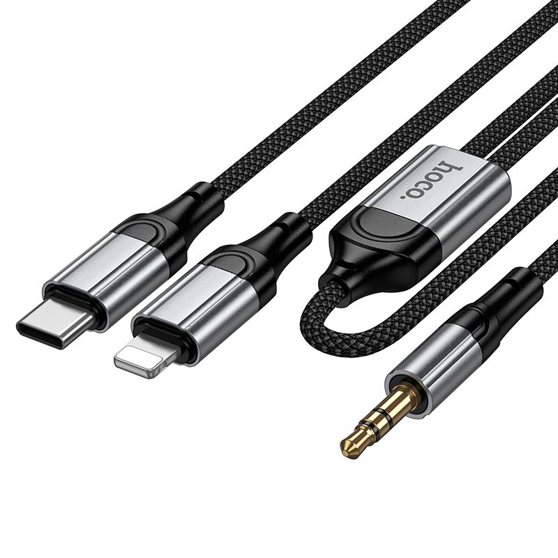 Кабель HOCO Type-C+Lightning to 3.5mm Light 2-in-1 digital audio conversion cable UPA26A |1m| grey (6942007687157) Сірий на малюнкі №4