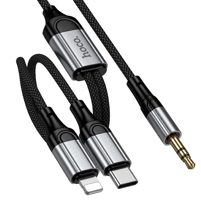 Кабель HOCO Type-C+Lightning to 3.5mm Light 2-in-1 digital audio conversion cable UPA26A |1m| grey (6942007687157) Сірий на малюнкі №5