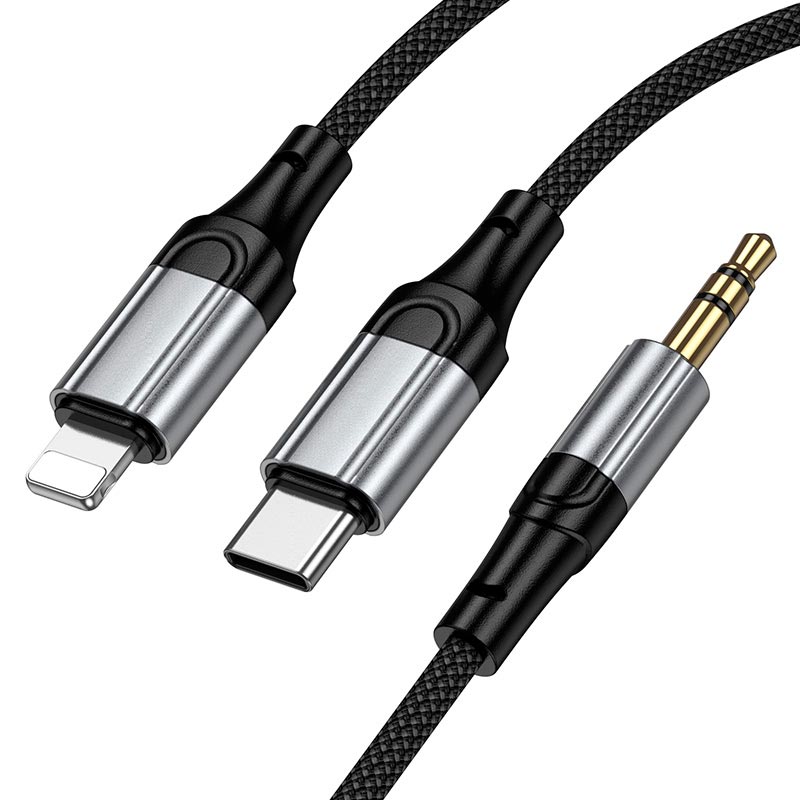 Кабель HOCO Type-C+Lightning to 3.5mm Light 2-in-1 digital audio conversion cable UPA26A |1m| grey (6942007687157) Сірий на малюнкі №6