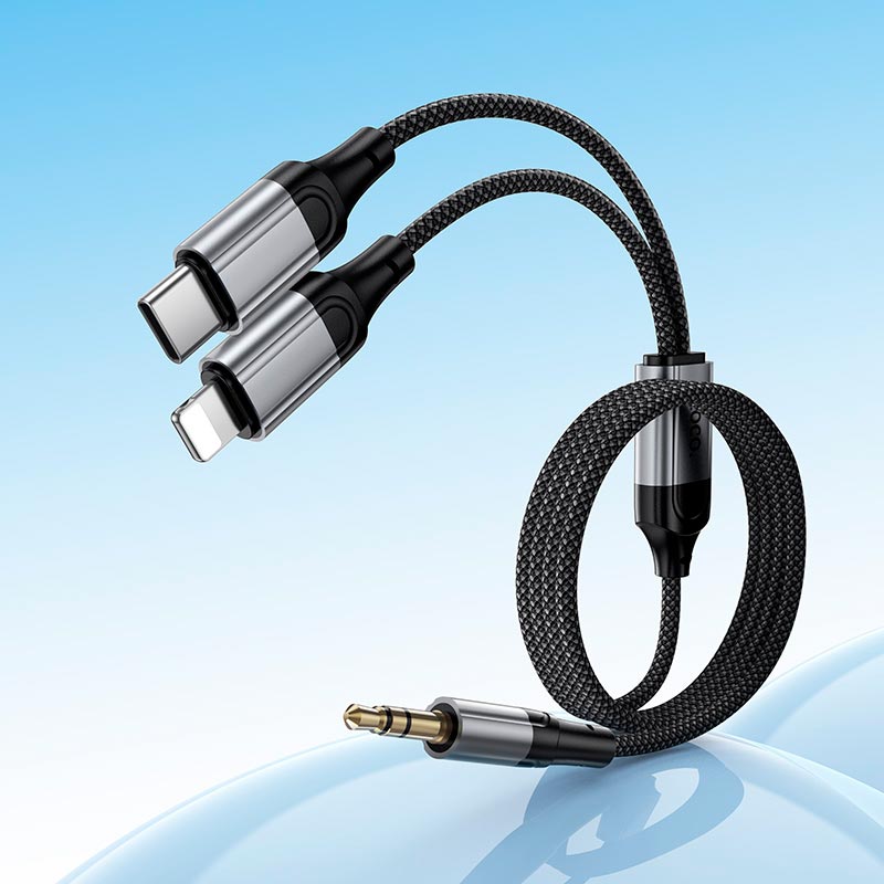 Кабель HOCO Type-C+Lightning to 3.5mm Light 2-in-1 digital audio conversion cable UPA26A |1m| grey (6942007687157) Сірий на малюнкі №8