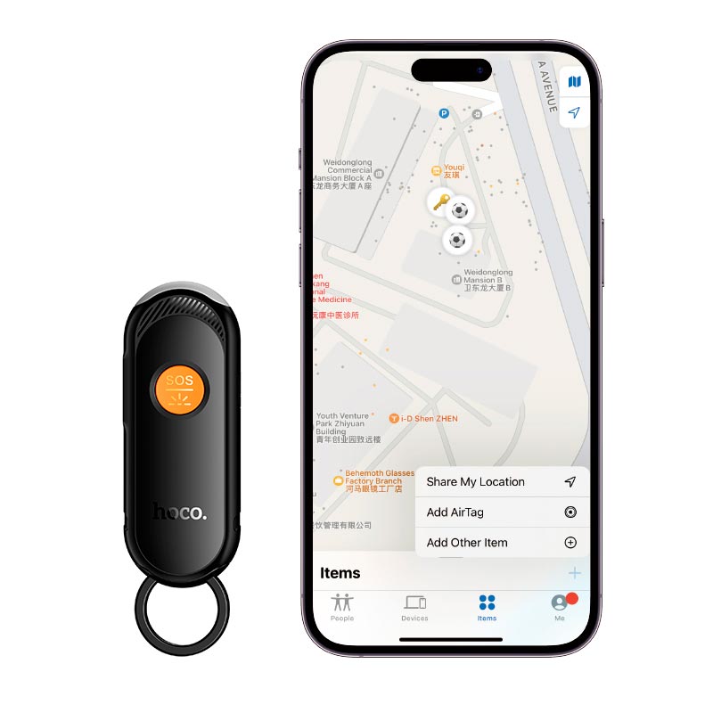 Трекер HOCO Flash alarm flashing anti-lost device E99 |Apple Find My, 6-8 months| black (6942007680660) Чорний на малюнкі №2