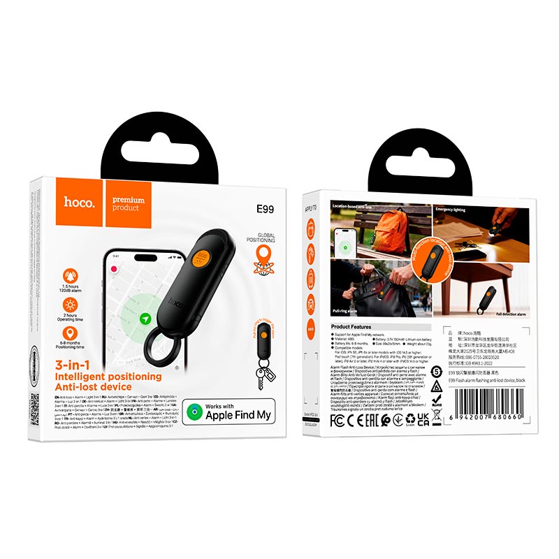 Трекер HOCO Flash alarm flashing anti-lost device E99 |Apple Find My, 6-8 months| black (6942007680660) Чорний на малюнкі №3