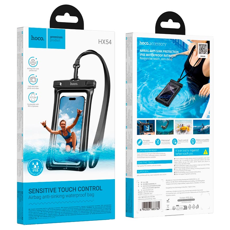 Чехол для телефона HOCO phone waterproof bag HX54 |up to 7.2, 230x125x23mm| black (6942007683760) Черный на картинке №3